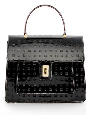Arcadia Black Patent Satchel with Gold Hardware